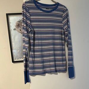 SO Striped Long Sleeve Shirt with Blue, Pink, brown and green Accents